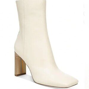 NIB Sam Edelman Anika Booties Leather Square Toe Mid-Calf Boots Cream Sz 9M